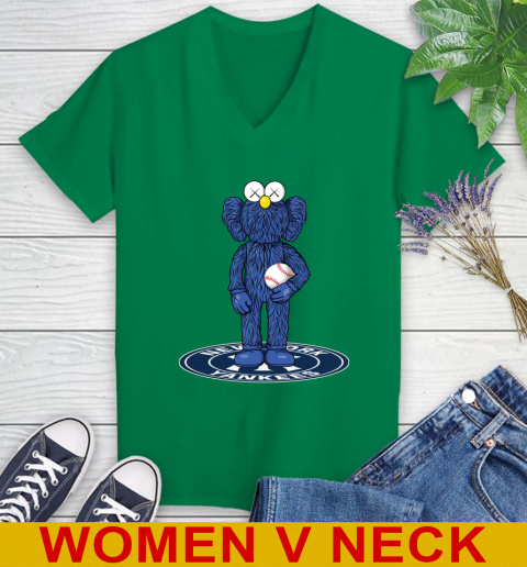 MLB Baseball New York Yankees Kaws Bff Blue Figure Shirt Women's V-Neck T-Shirt 7 MLB Baseball New York Yankees Kaws Bff Blue Figure Shirt Women's V-Neck T-Shirt - Image 7