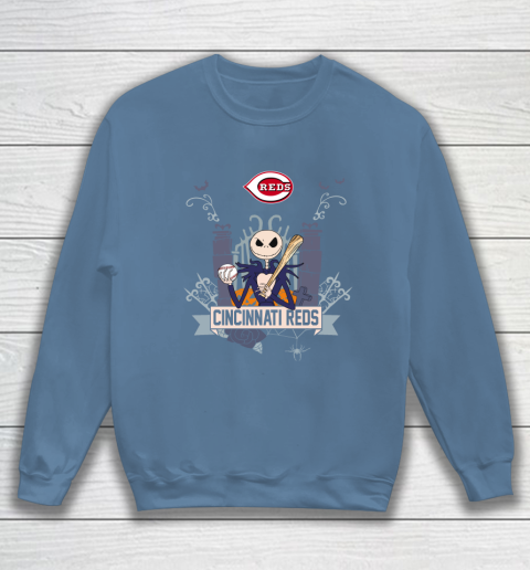 MLB Cincinnati Reds Baseball Jack Skellington Halloween Sweatshirt 6