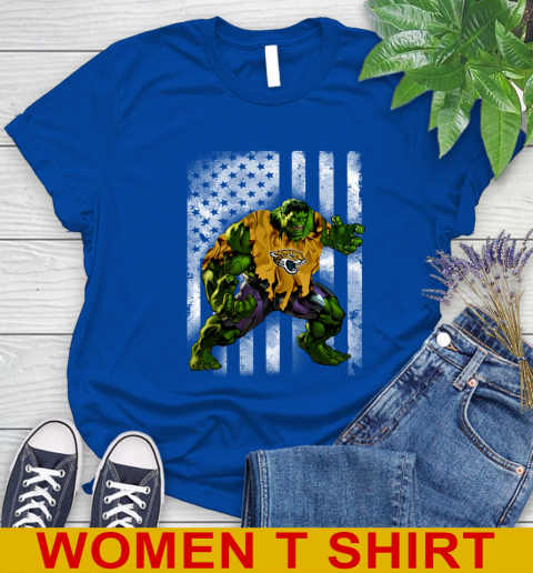 Jacksonville Jaguars Hulk Marvel Avengers NFL Football American Flag Women's T-Shirt 10