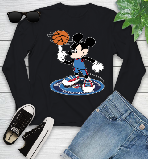 NBA Basketball Oklahoma City Thunder Cheerful Mickey Disney Shirt Youth Long Sleeve