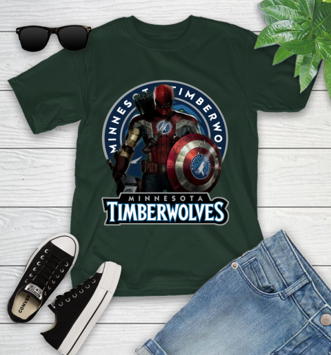 Minnesota Timberwolves NBA Basketball Captain America Thor Spider Man Hawkeye Avengers Youth T-Shirt 5