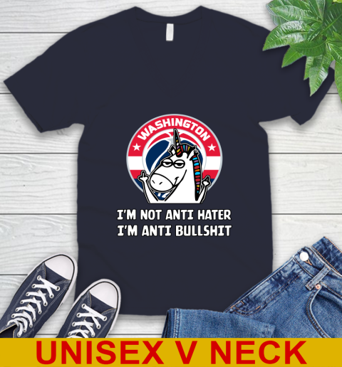 Washington Wizards NBA Basketball Unicorn I'm Not Anti Hater I'm Anti Bullshit V-Neck T-Shirt 3