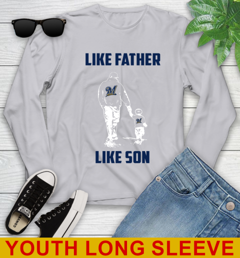 Milwaukee Brewers MLB Baseball Like Father Like Son Sports Youth Long Sleeve 5