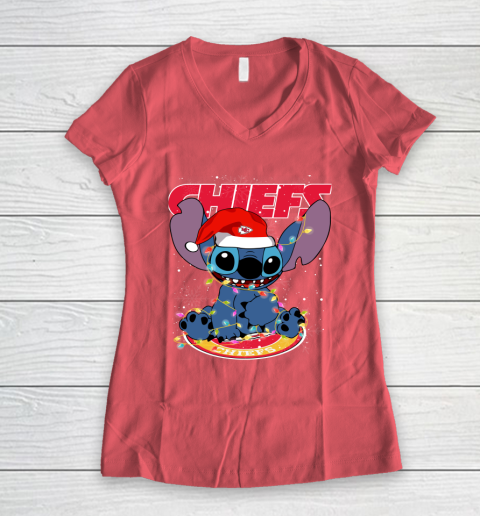 Kansas City Chiefs NFL Football noel stitch Christmas Women's V-Neck T-Shirt 3