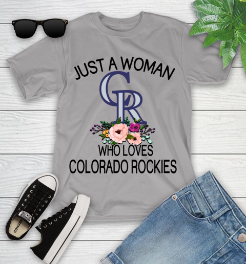 MLB Just A Woman Who Loves Colorado Rockies Baseball Sports Youth T-Shirt 2