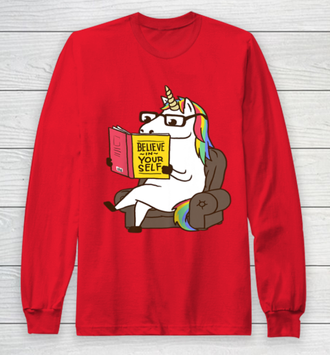 Unicorn Shirt Believe in Yourself Motivational Book Lover Long Sleeve T-Shirt 10