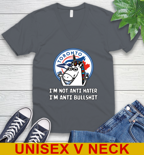 Toronto Blue Jays MLB Baseball Unicorn I'm Not Anti Hater I'm Anti Bullshit V-Neck T-Shirt 5