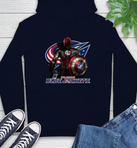 NHL Captain America Thor Spider Man Hawkeye Avengers Endgame Hockey Columbus Blue Jackets Hoodie 4