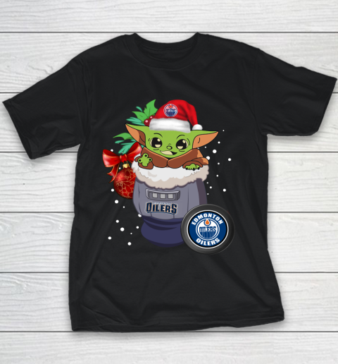 Edmonton Oilers Christmas Baby Yoda Star Wars Funny Happy NHL Youth T-Shirt 2