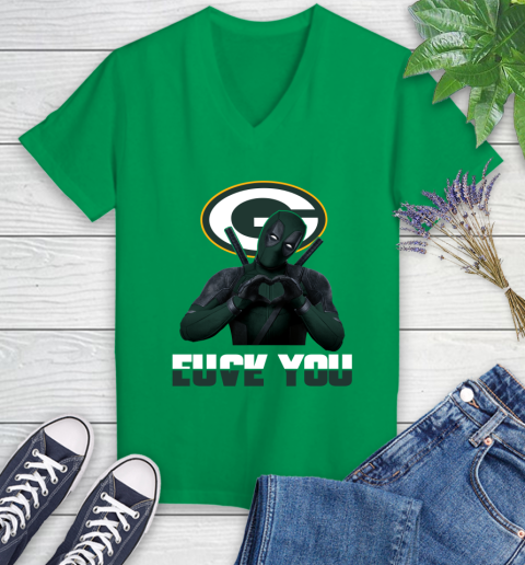 NHL Green Bay Packers Deadpool Love You Fuck You Football Sports Women's V-Neck T-Shirt 5