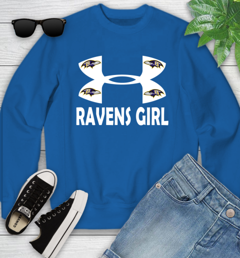 NFL Baltimore Ravens Girl Under Armour Football Sports Youth Sweatshirt Tee For Sports