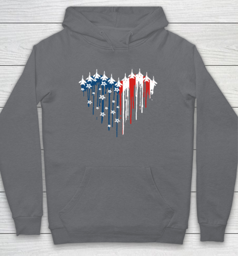 Retro Fighter Jet Airplane American Flag Heart 4th Of July Hoodie 3