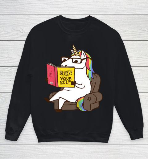 Unicorn Shirt Believe in Yourself Motivational Book Lover Youth Sweatshirt