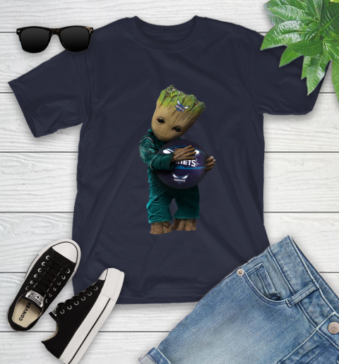 NBA Groot Guardians Of The Galaxy Basketball Sports Charlotte Hornets Youth T-Shirt 3