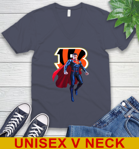 NFL Superman DC Sports Football Cincinnati Bengals V-Neck T-Shirt 8