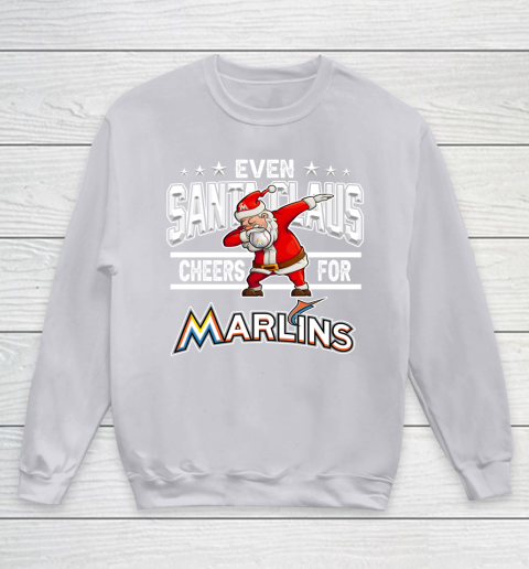 Miami Marlins Even Santa Claus Cheers For Christmas MLB Youth Sweatshirt 3