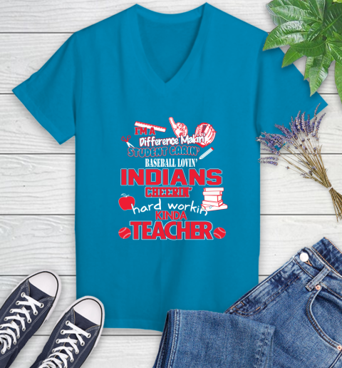 Cleveland Indians MLB I'm A Difference Making Student Caring Baseball Loving Kinda Teacher Women's V-Neck T-Shirt 7