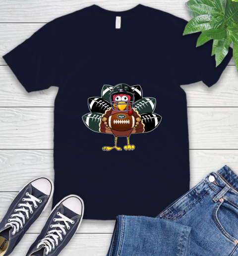 New York Jets Turkey Thanksgiving Day V-Neck T-Shirt 3