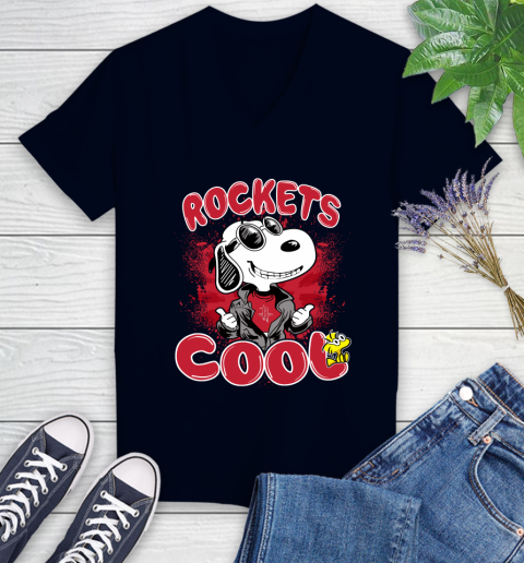 NBA Basketball Houston Rockets Cool Snoopy Shirt Women's V-Neck T-Shirt 2