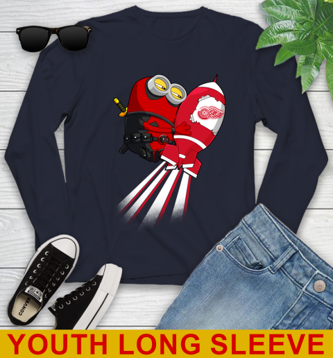 NHL Hockey Detroit Red Wings Deadpool Minion Marvel Shirt Youth Long Sleeve 2