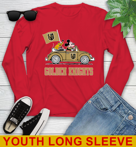 NHL Hockey Vegas Golden Knights Pluto Mickey Driving Disney Shirt Youth Long Sleeve 11