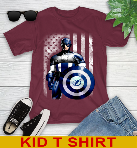Tampa Bay Lightning NHL Hockey Captain America Marvel Avengers American Flag Shirt Youth T-Shirt 6 Tampa Bay Lightning NHL Hockey Captain America Marvel Avengers American Flag Shirt Youth T-Shirt - Image 6
