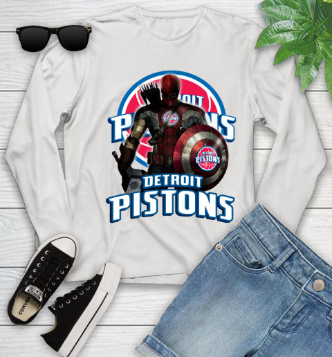 Detroit Pistons NBA Basketball Captain America Thor Spider Man Hawkeye Avengers Youth Long Sleeve