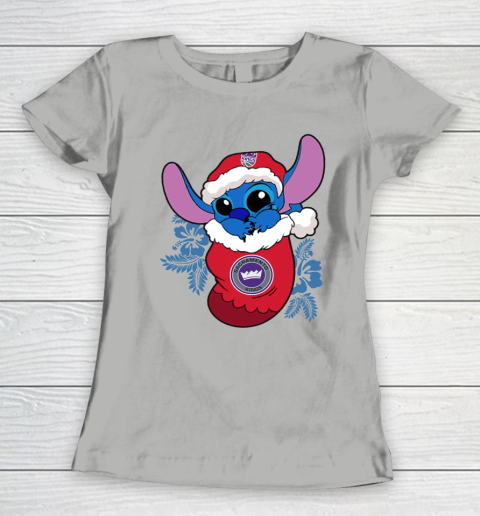 Sacramento Kings Christmas Stitch In The Sock Funny Disney NBA Women's T-Shirt 11