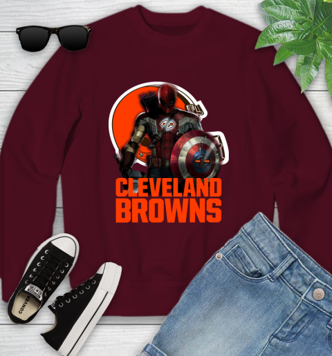 NFL Captain America Thor Spider Man Hawkeye Avengers Endgame Football Cleveland Browns Youth Sweatshirt 5