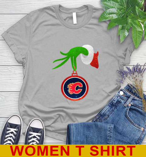 Calgary Flames Grinch Merry Christmas NHL Hockey Women's T-Shirt 5