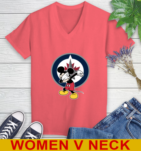 Winnipeg Jets NHL Hockey Dabbing Mickey Disney Sports Women's V-Neck T-Shirt 7
