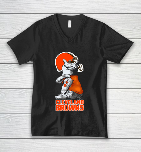 NFL Football My Cat Loves Cleveland Browns V-Neck T-Shirt