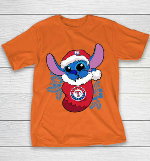 Texas Rangers Christmas Stitch In The Sock Funny Disney MLB Youth T-Shirt 6