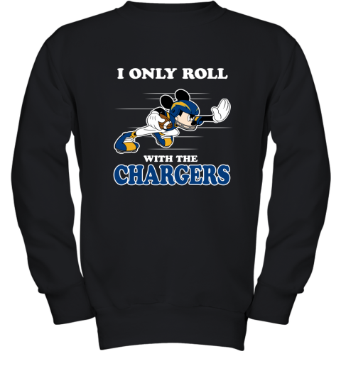 NFL Mickey Mouse I Only Roll With Los Angeles Chargers Youth Sweatshirt