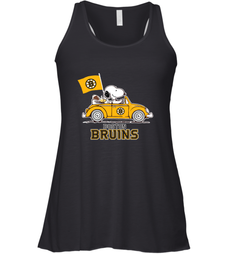 Snoopy And Woodstock Ride The Boston Bruins Car NHL Racerback Tank