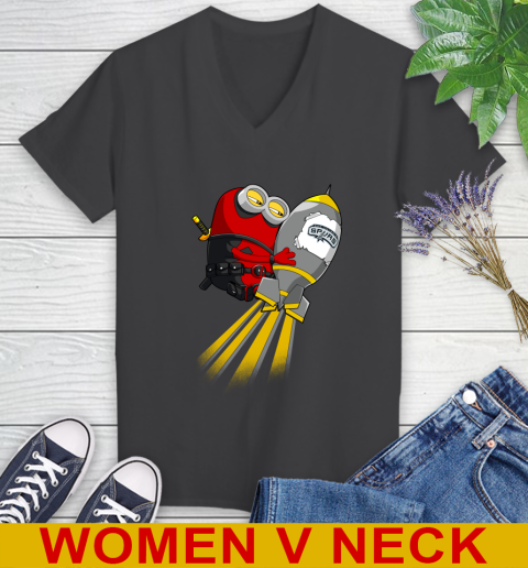 NBA Basketball San Antonio Spurs Deadpool Minion Marvel Shirt Women's V-Neck T-Shirt 8