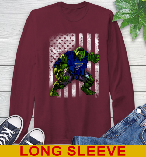 St.Louis Blues Hulk Marvel Avengers NHL Hockey American Flag Long Sleeve T-Shirt 7
