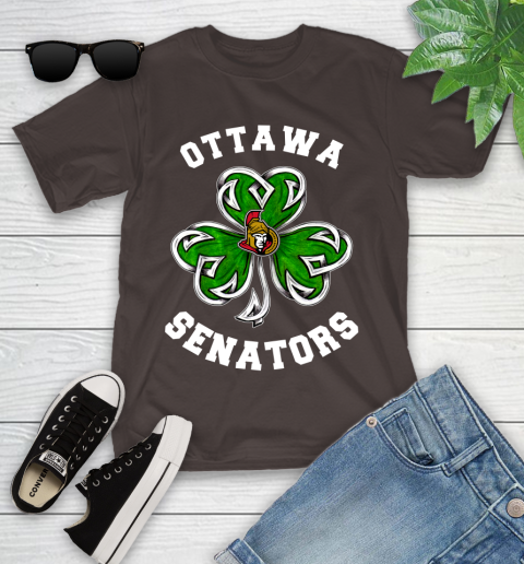 NHL Ottawa Senators Three Leaf Clover St Patrick's Day Hockey Sports Youth T-Shirt 7