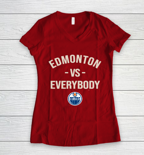 Edmonton Oilers Vs Everybody Women's V-Neck T-Shirt 8