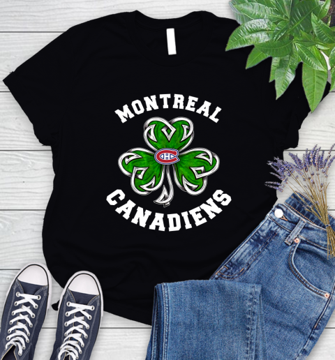 NHL Montreal Canadiens Three Leaf Clover St Patrick's Day Hockey Sports Women's T-Shirt