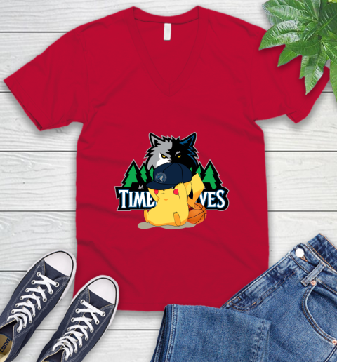 NBA Pikachu Basketball Sports Minnesota Timberwolves V-Neck T-Shirt 7