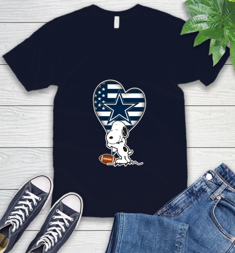 Dallas Cowboys NFL Football The Peanuts Movie Adorable Snoopy V-Neck T-Shirt 3