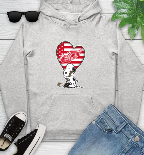 Detroit Red Wings NHL Hockey The Peanuts Movie Adorable Snoopy Youth Hoodie