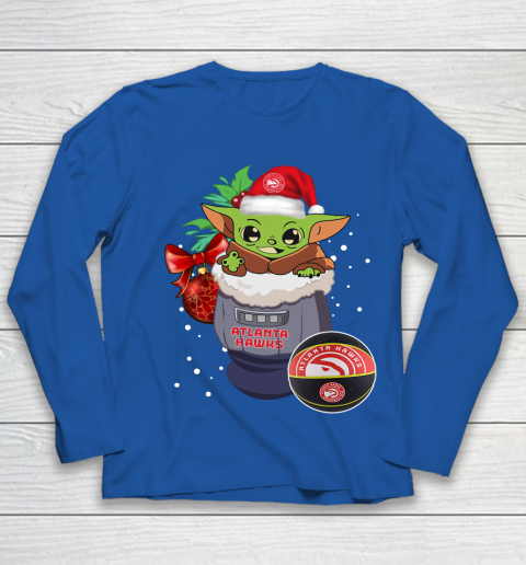 Atlanta Hawks Christmas Baby Yoda Star Wars Funny Happy NBA Youth Long Sleeve 9