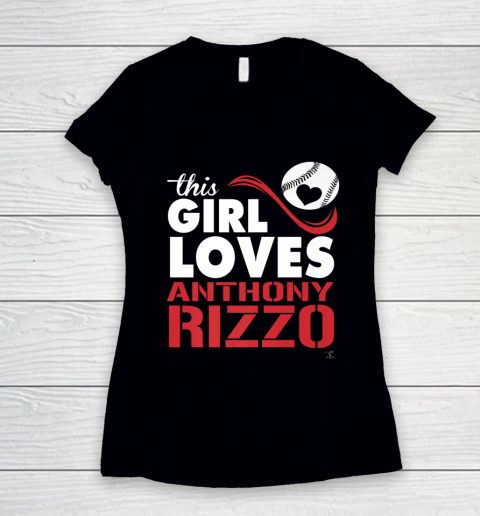 Anthony Rizzo Tshirt This Girl Loves Rizzo Baseball Women's V-Neck T-Shirt