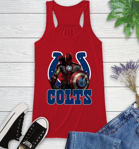 NFL Captain America Thor Spider Man Hawkeye Avengers Endgame Football Indianapolis Colts Racerback Tank 6