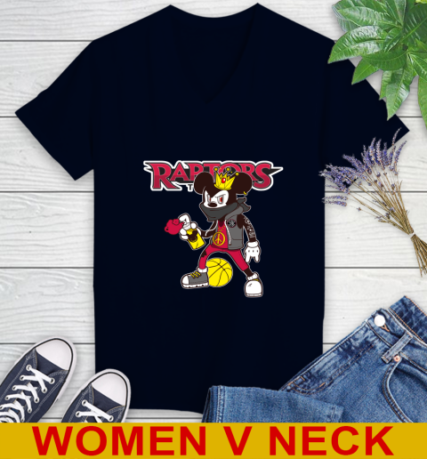 Toronto Raptors NBA Basketball Mickey Peace Sign Sports Women's V-Neck T-Shirt 3