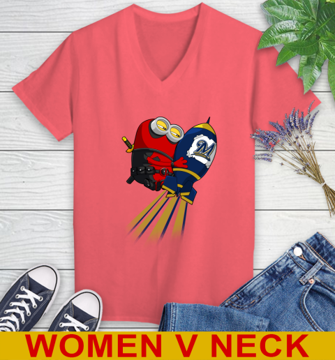 MLB Baseball Milwaukee Brewers Deadpool Minion Marvel Shirt Women's V-Neck T-Shirt 7 MLB Baseball Milwaukee Brewers Deadpool Minion Marvel Shirt Women's V-Neck T-Shirt - Image 7