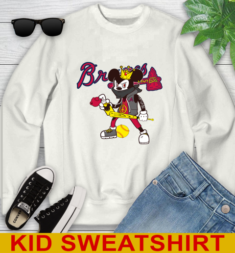 Atlanta Braves MLB Baseball Mickey Peace Sign Sports Youth Sweatshirt