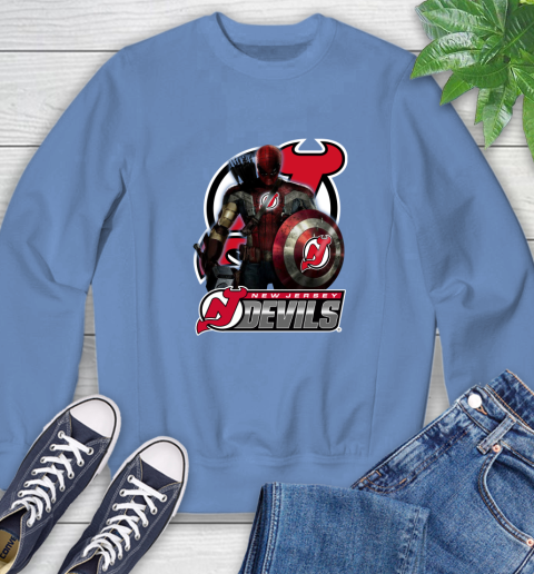 NHL Captain America Thor Spider Man Hawkeye Avengers Endgame Hockey New Jersey Devils Sweatshirt 11